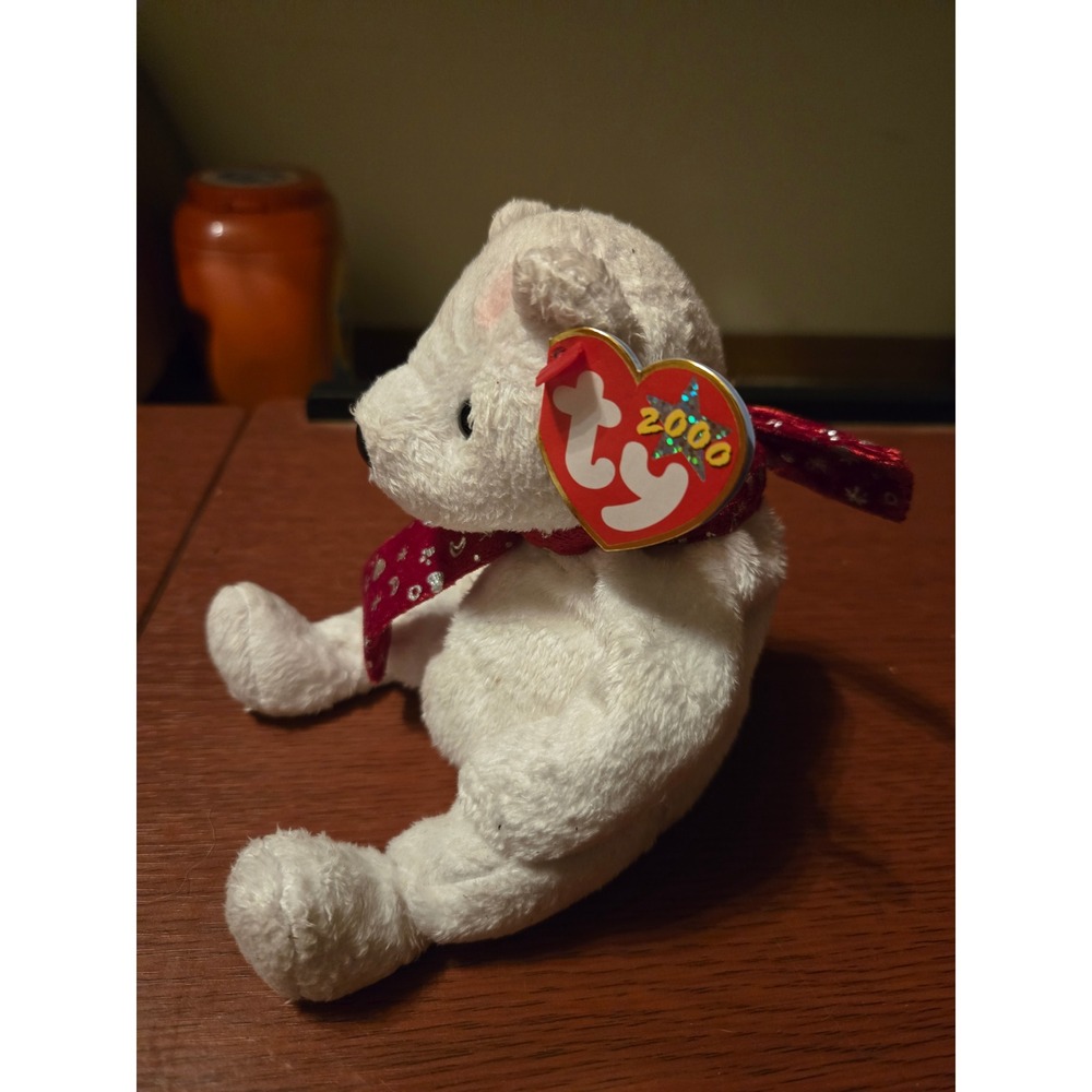 Ty Beanie Baby 1999 Holiday Teddy White Bear Red Snowflake Scarf 2000 Tag 4262 - Picture 2 of 5